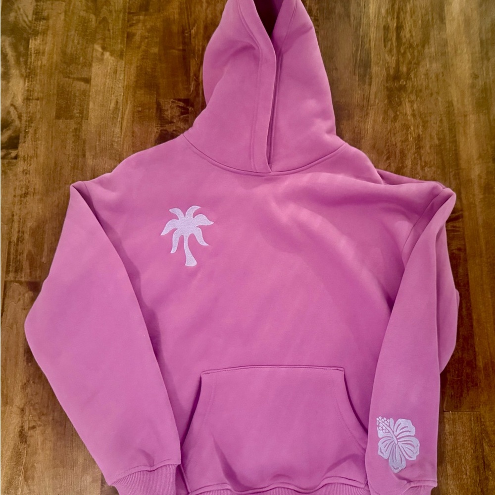 Pink Palm Puff hoodie, XS